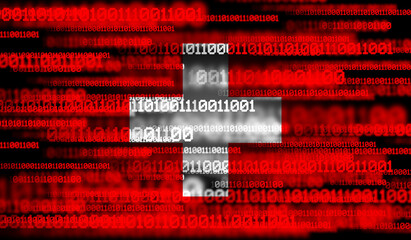Flag of Switzerland on binary code. Modern technology concept
