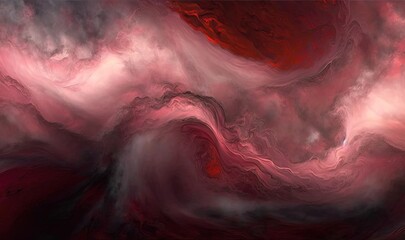 Poster -  a painting of a red and black swirl with white clouds.  generative ai