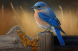 An eastern bluebird sitting on a fence post, generative AI
