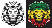 Jamaican Reggae Rasta Lion Head Front View With Rastafarian Colors On Dark Background. Lion Of Judah Face Eps Vector Art Image Illustration.