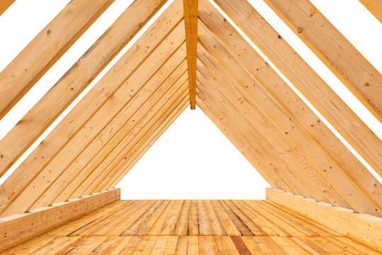Fototapete - roof truss with beams on a new construction of a house