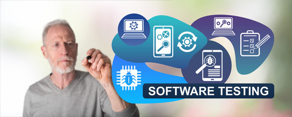 Man drawing software testing concept