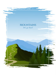 Wall Mural - the path leading to the top. a panoramic view of the mountain ranges. a warm sunny day in the mounta