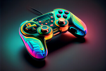 Neon gamepad. Abstract game console with buttons and joysticks.