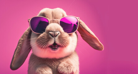 easter bunny with sunglasses. funny rabbit close up. generative ai