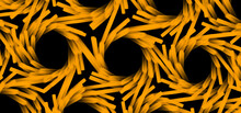 Seamless Yellow Circular Swirl Pattern Design On Black Background 