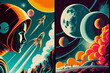 © surassawadee - 1960s-1970s Retro Style Space Illustrations. Psychedelic Style