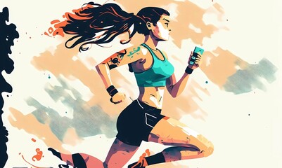 A woman doing fitness. Cartoon abstract illustration.