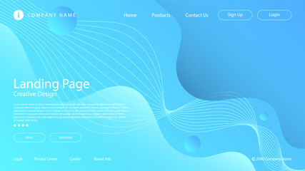 Wall Mural - Modern Abstract Website Landing Page Background Fluid Liquid Wave Lines and Blue Gradient Color