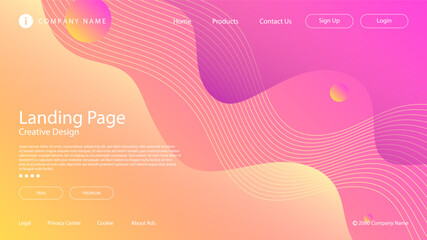 Wall Mural - Modern Abstract Website Landing Page Background Fluid Liquid Wave Lines and Purple Orange Pink Gradient Color