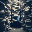 business man with stack of papers in the office. overwork and stress at work concepts. generative ai