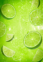 Wall Mural - lime slice in water soda