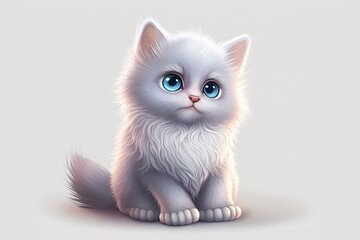 Wall Mural - Sitting with front paw elevated, this adorable British plush kitten is blue in color, around two and a half months old, and has beautiful lilac fur and wide orange eyes. Generative AI
