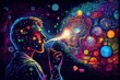 © Pixel Matrix - A Man Takes His First Psychedelic Trip To The Center Of The Universe After Consuming Dmt. Amazing Colorful Space. Lsd, Dmt Or Psilocybin Trip . Illustrations. Generative AI