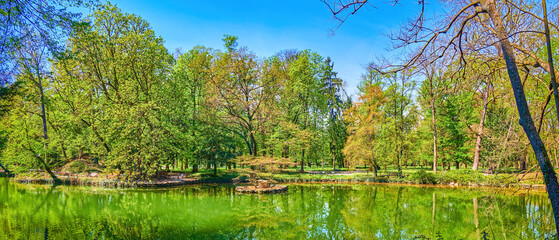 Wall Mural - Panorama of Laghetto di Villa Reale pond, Monza Royal Gardens, Italy