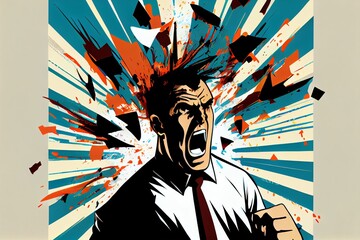 Man In A Business Shirt And Tie Exploding Head. The Concept Of Mental Overload, Busyness, Stress At Work, Brain Drain. Generative AI