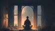 This image features a person practicing yoga in a peaceful setting. Generative AI