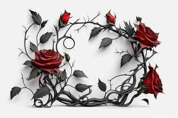 Wall Mural - Rose red rose thorn framework. Empty white background. Generative AI