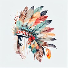Indian Headdress Illustration, Watercolor, Generative AI