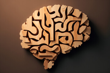 Wall Mural - Brain shape made from wooden block shapes. Generative ai