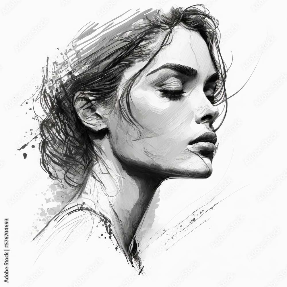 Abstract modern art abstract drawing portrait of young woman ...