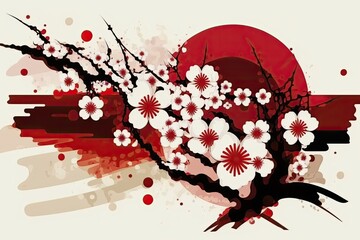 Sticker - Sakura (cherry blossoms), an abstract background typical of Japanese art. Generative AI