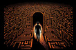 © Lazy_Bear - Person wanders in labyrinth of his consciousness. Man silhouette in mase of his mand. Mental health and depression concept. Created with Generative AI