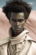 © ADDICTIVE STOCK - AI generated picture of black young man standing in sandy desert