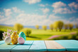© ADDICTIVE STOCK - Generative AI of Easter eggs with flowers on table