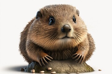 Wall Mural - 3D cute beaver clear background. Generative AI