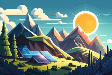 Wall Mural - The Solar Power Plant in the Mountains. Generative AI