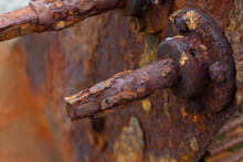 Detail Of Severe Marine Metal Corrosion On An Old Boat Crank By The Sea, Selective Focus.