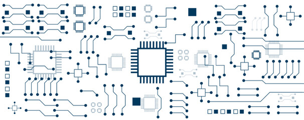 Wall Mural - blue circuit electronic or electrical line circuit board with element engineering technology concept