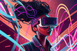 © ADDICTIVE STOCK - Generative AI illustration of black woman in VR headset with glowing lines
