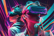 © ADDICTIVE STOCK - Generative AI image of woman in VR goggles near colorful lights