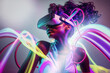 © ADDICTIVE STOCK - Generative AI illustration of black woman in VR headset with glowing lines