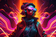 © ADDICTIVE STOCK - Generative AI illustration of black woman in VR headset with glowing colorful lights