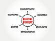 Digital divide refers to the gap between those who benefit from the Digital Age and those who do not, mind map concept for presentations and reports