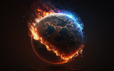 Wall Mural - planet earth on fire in outer space. generative ai