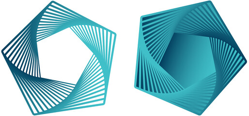 Wall Mural - Pentagon shape with wavy lines in teal on a transparant or white background.