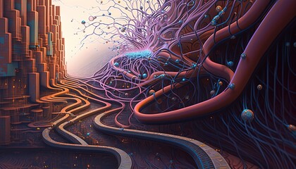 Wall Mural - Shiny DNA medicine blockchain metaverse nft crypto Datastream flow background wallpaper created with generative ai technology