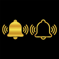 Poster - bell icon, notification bell logo vector illustration for graphic and web design, bell icon in gold color