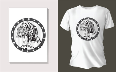 Wall Mural - Black and white tee shirt design animal face