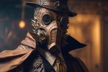 A Man Wearing A Steampunk Hat And A Mask From A Steampunk Long Filter, Fantasy Art, Steampunk