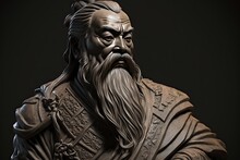 Confucius, The Ancient Chinese Philosopher, Statue With Black Background