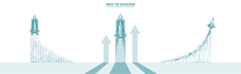 Poster - Set of concepts with rocket or space shuttle. Futuristic vector icons. Polygon and line. Technology vector illustration isolated on white background. Rapid growth or business concept.