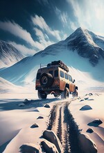 Explore The Winter Wonderland: Offroading With A 4x4 Vehicle Through Snowy Mountains: Generative AI
