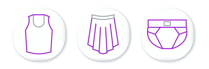 Sticker - Set line Men underpants, Undershirt and Skirt icon. Vector