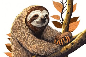 Canvas Print - The three toed sloth known as the brown throated sloth (Bradypus variegatus) is native to the humid forests of Central and South America in the Neotropics. Generative AI