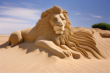 Sand lion statue. AI generated